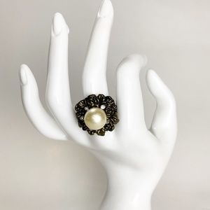 Faux Pearl Brass Ring